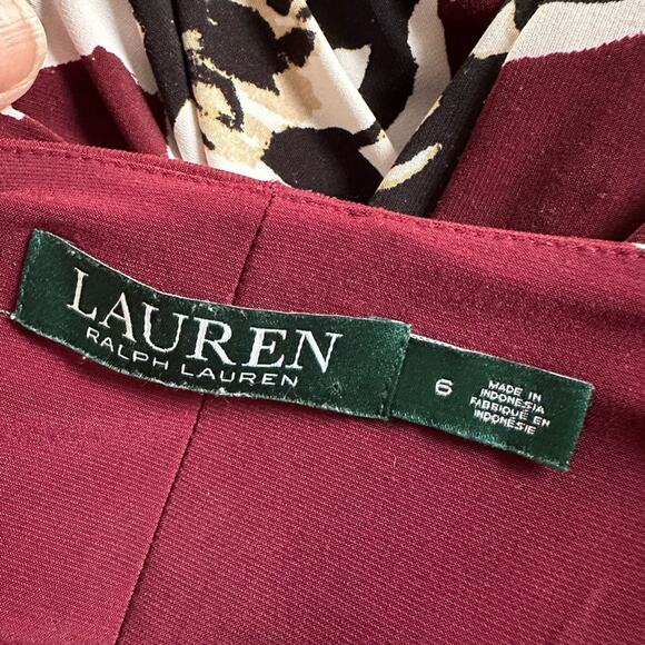 Ralph Lauren Burgundy Black Stretch Faux Wrap Dress Dark Fall Office Size 6 - Picture 3 of 6